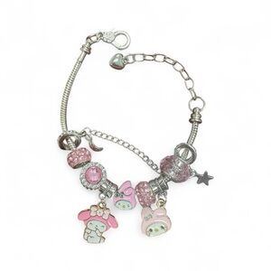 Cute Sanrio Melody Pink and Silver Rhinestone Charm Bracelet, New in Gift Box
